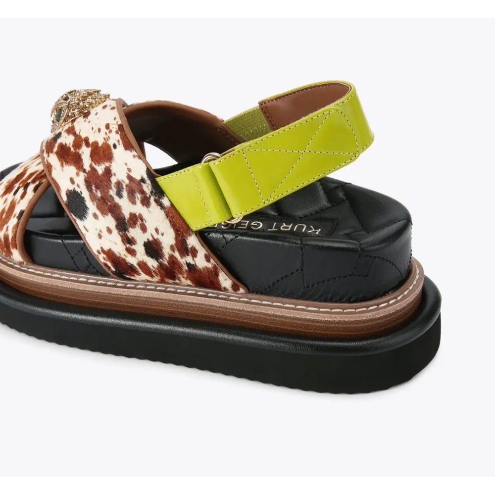 Kurt Geiger Orson Sandals Womens 8.5 Brown  Cow Print Eagle Head Platform - Picture 10 of 12